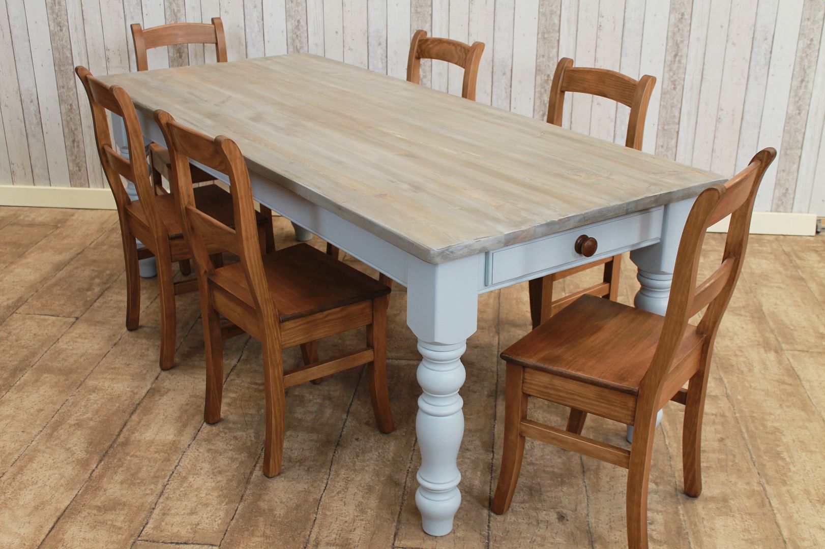 LARGE 10FT HANDMADE WHITE WASHED RUSTIC PINE KITCHEN TABLE DINING TABLE